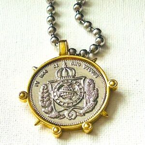 Gold and Silver Coin Pendant Necklace, stainless steel ball chain coin necklace